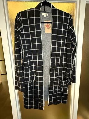 Max Studio Black Windowpane Open-Front Cardigan